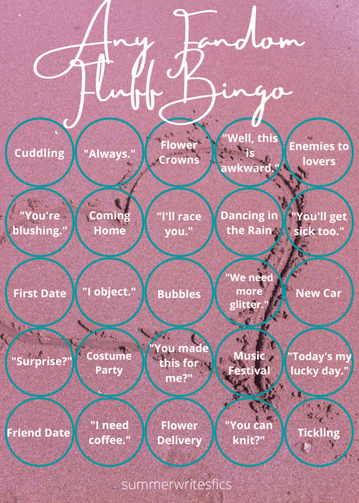 Any Fandom Goes Fluff Bingo Card