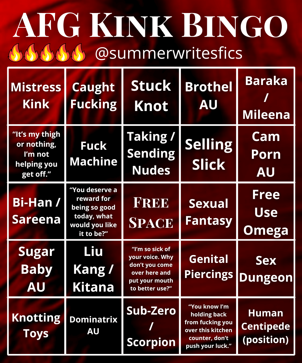 AFG Kink Bingo Card